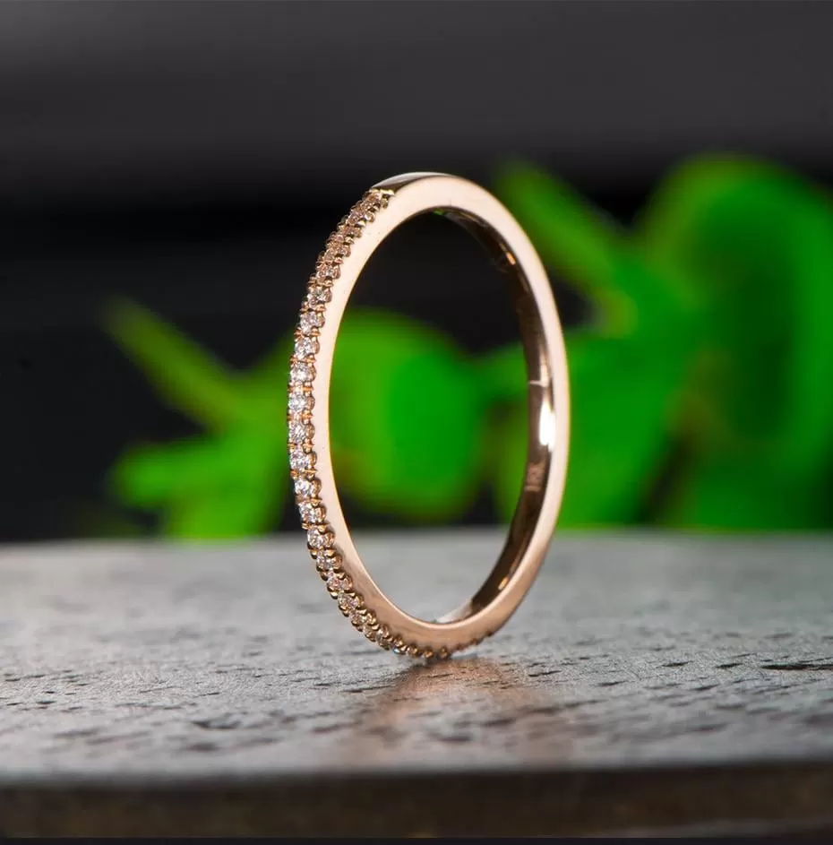 10k or 14k White or Rose Gold Moissanite Half Eternity Rings 0.1ct