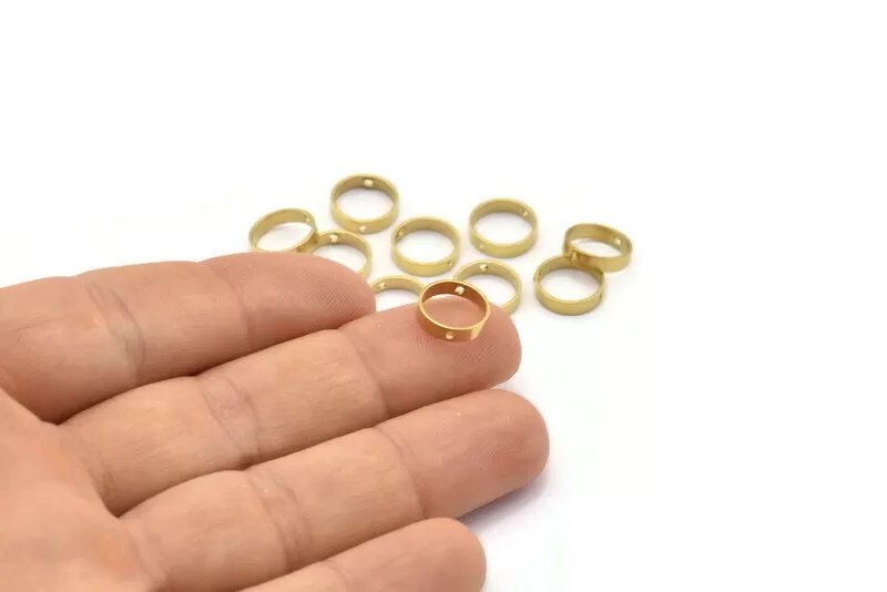 10mm Circle Connector, 50 Raw Brass Circle Ring Connector With 2 Holes, Findings (10x2.5mm) BS 2202