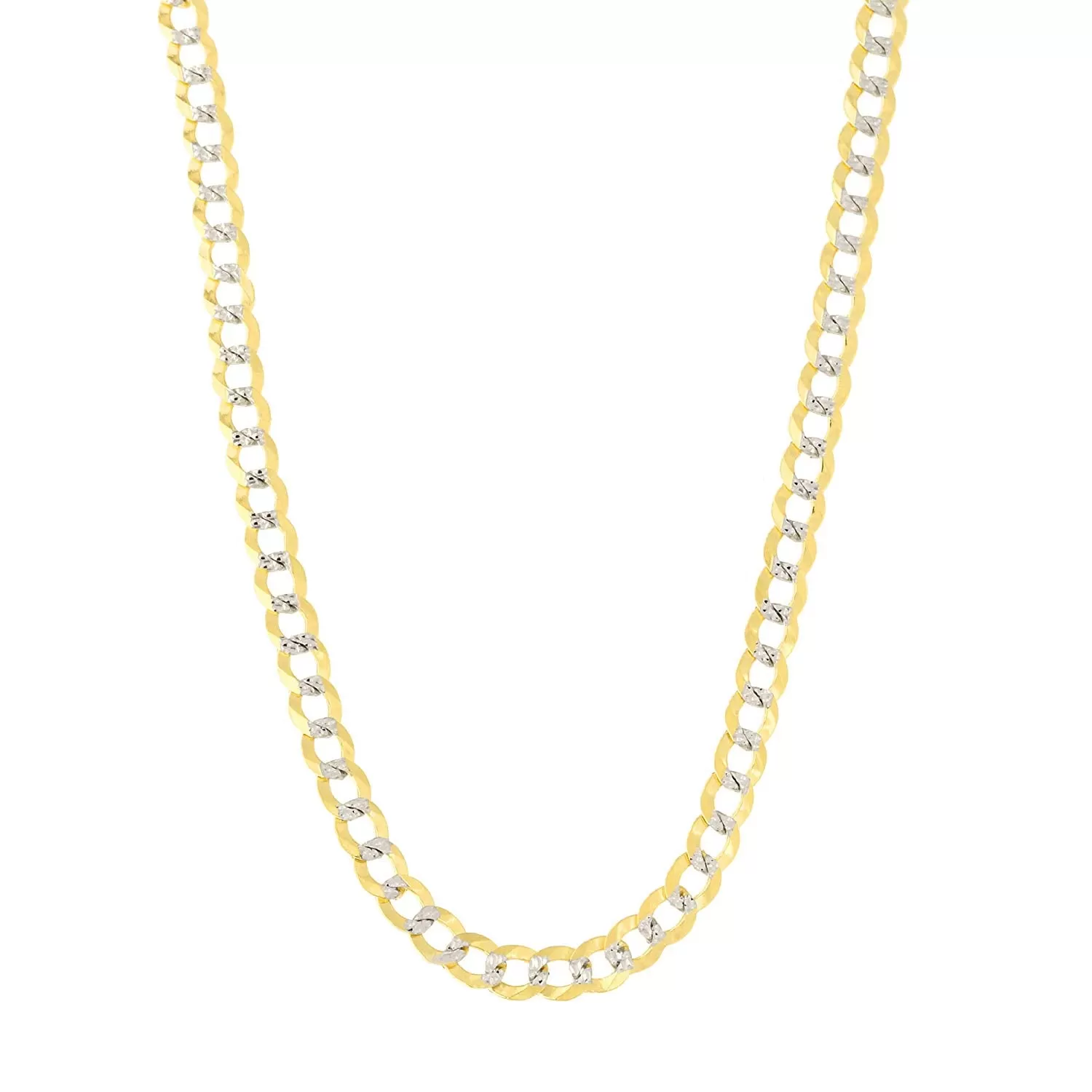 14k 2 Tone Yellow And White Gold Curb Chain Necklace, 3.2mm