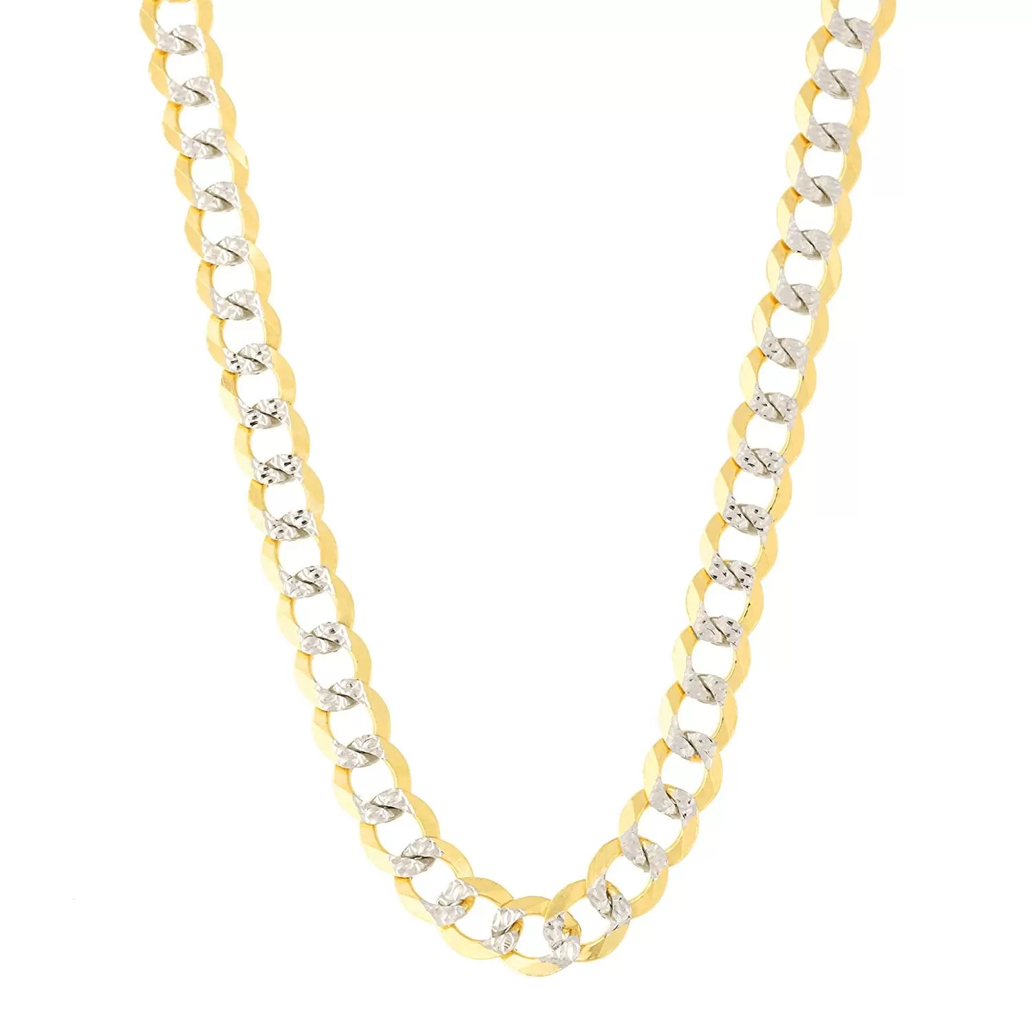 14k 2 Tone Yellow And White Gold Curb Chain Necklace, 4.7mm