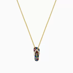 14K Gold Multi Sapphire and Diamond Flip Flop Pendant, 0.53 TCW