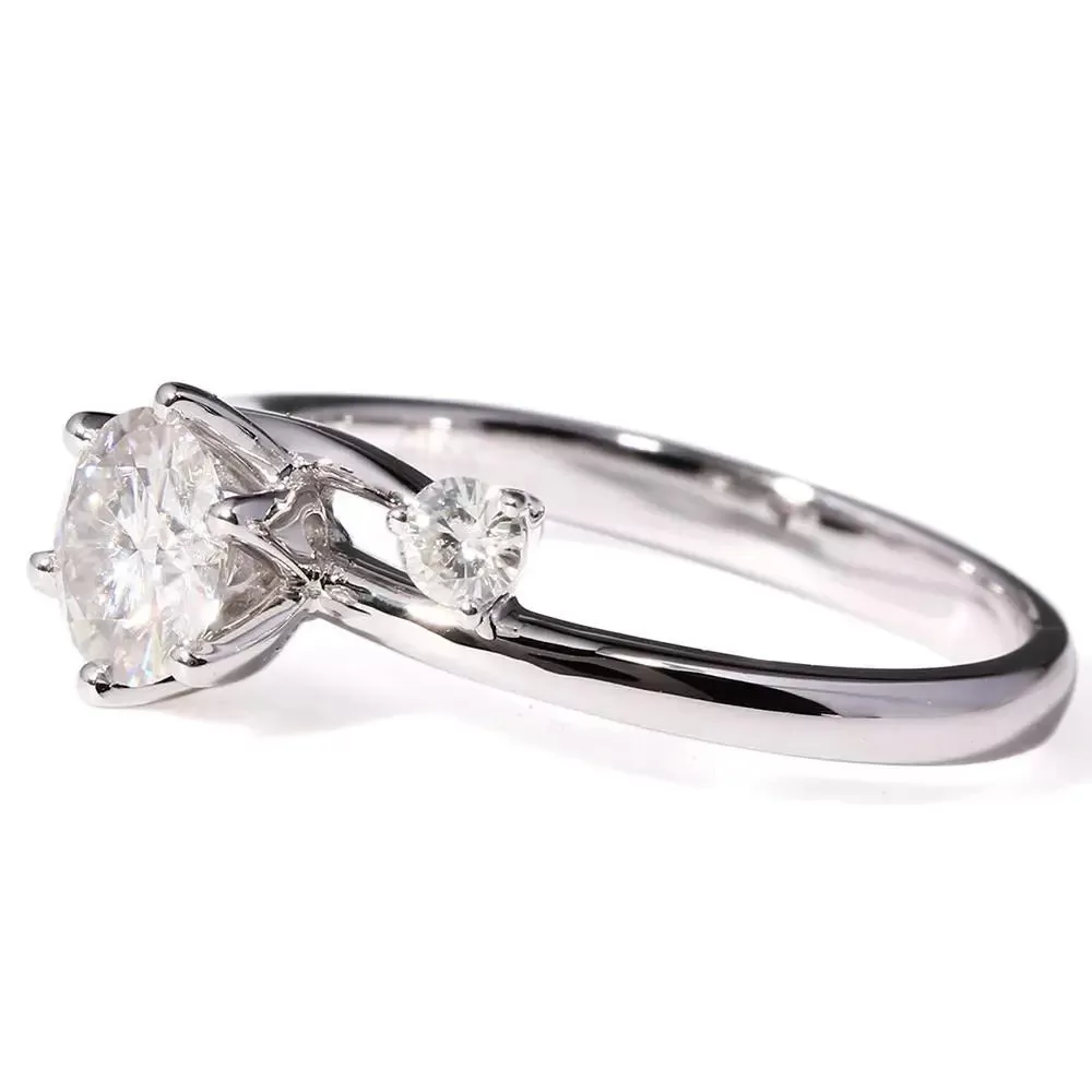 14k White Gold Solitaire Moissanite 2 Stone Ring 1ct Main Stone