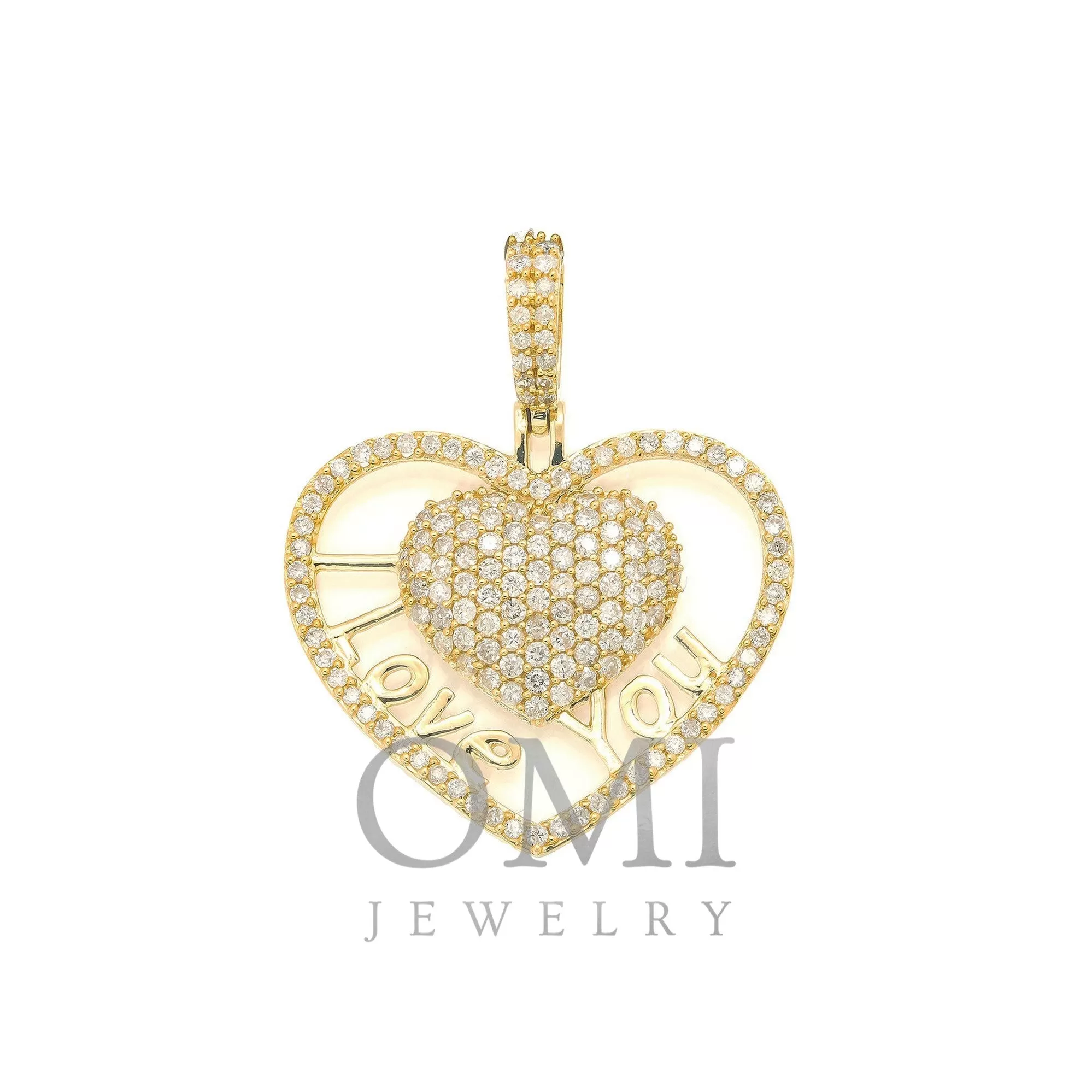 14K YELLOW GOLD DIAMOND HEART WITH I LOVE YOU PENDANT 1.41 CT