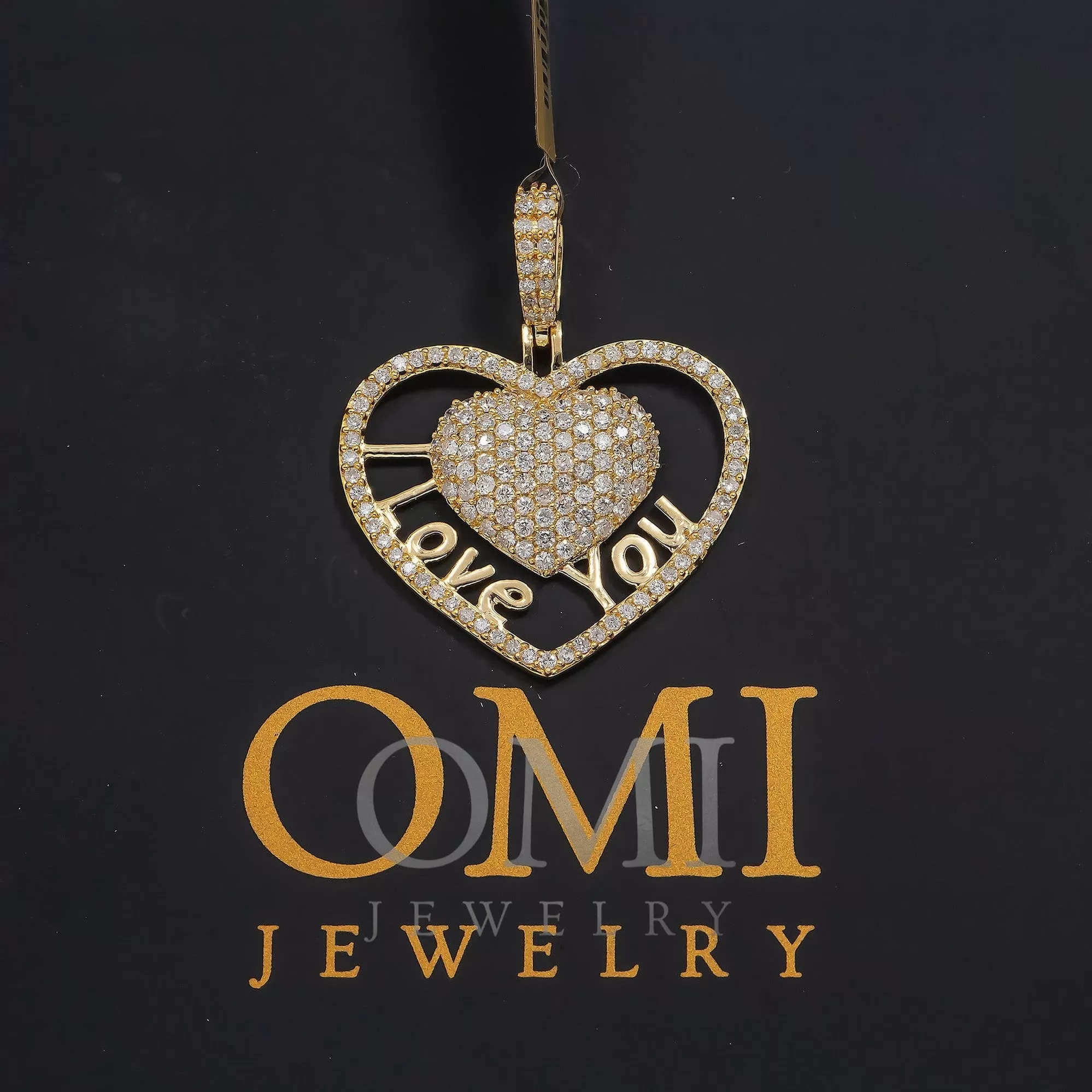 14K YELLOW GOLD DIAMOND HEART WITH I LOVE YOU PENDANT 1.41 CT