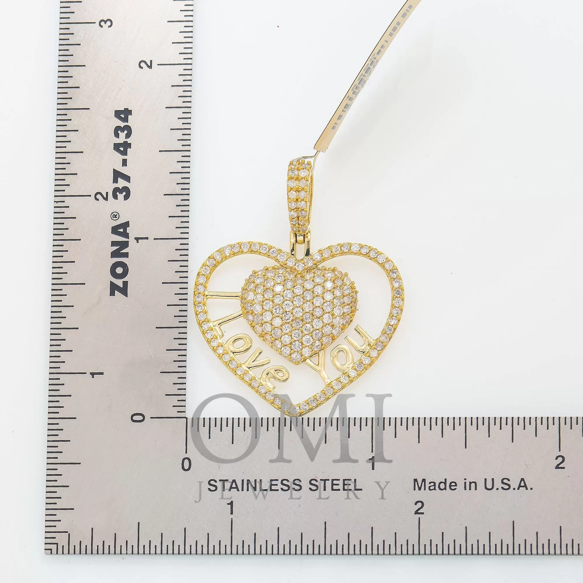 14K YELLOW GOLD DIAMOND HEART WITH I LOVE YOU PENDANT 1.41 CT