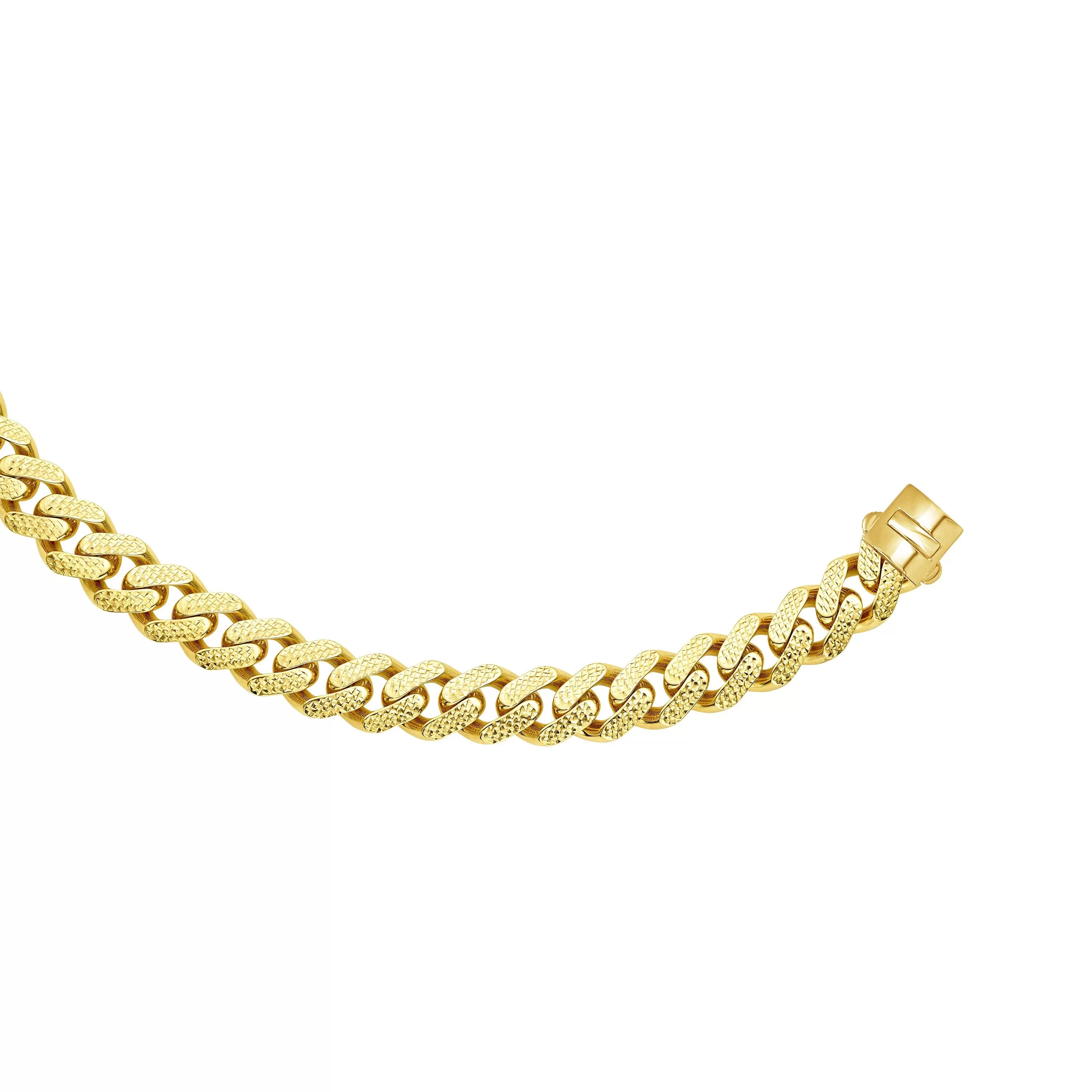 14k Yellow Gold Miami Cuban Link Pave Chain Necklace, Width 13.5mm, 24