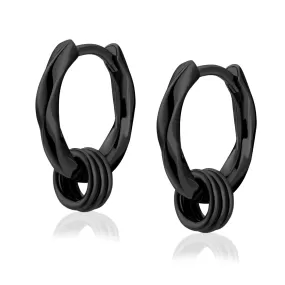 15mm 2in1 Black Mens Hoop Earring Twisted with Detachable Rings 925 Sterling Silver