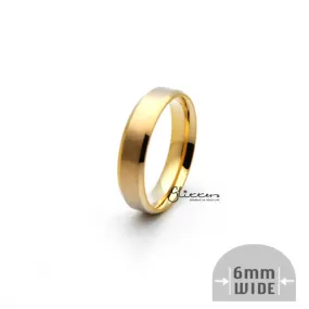 18K Gold Ion-Plated Stainless Steel 6mm Wide Beveled Edge Band Rings