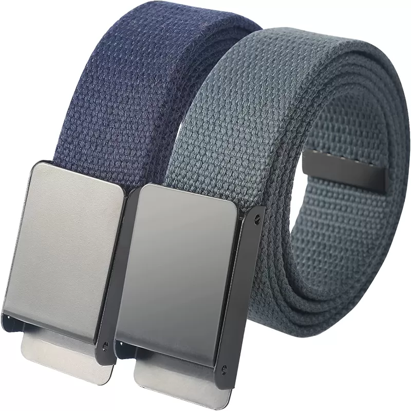 2 Pack Men's Canvas Belts with Metal Buckles