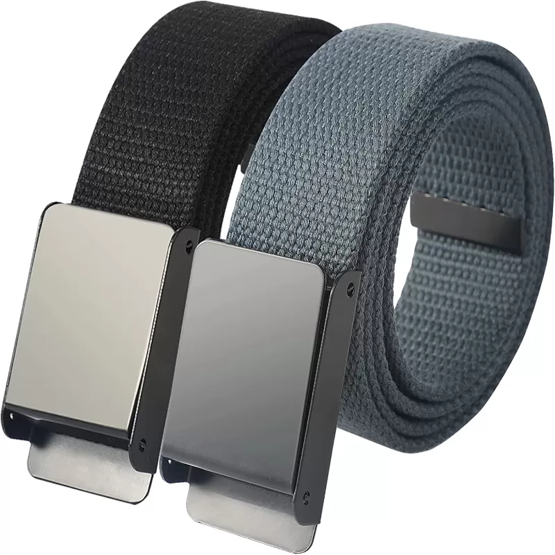 2 Pack Men's Canvas Belts with Metal Buckles