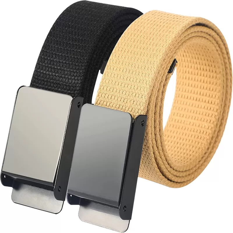 2 Pack Men's Canvas Belts with Metal Buckles