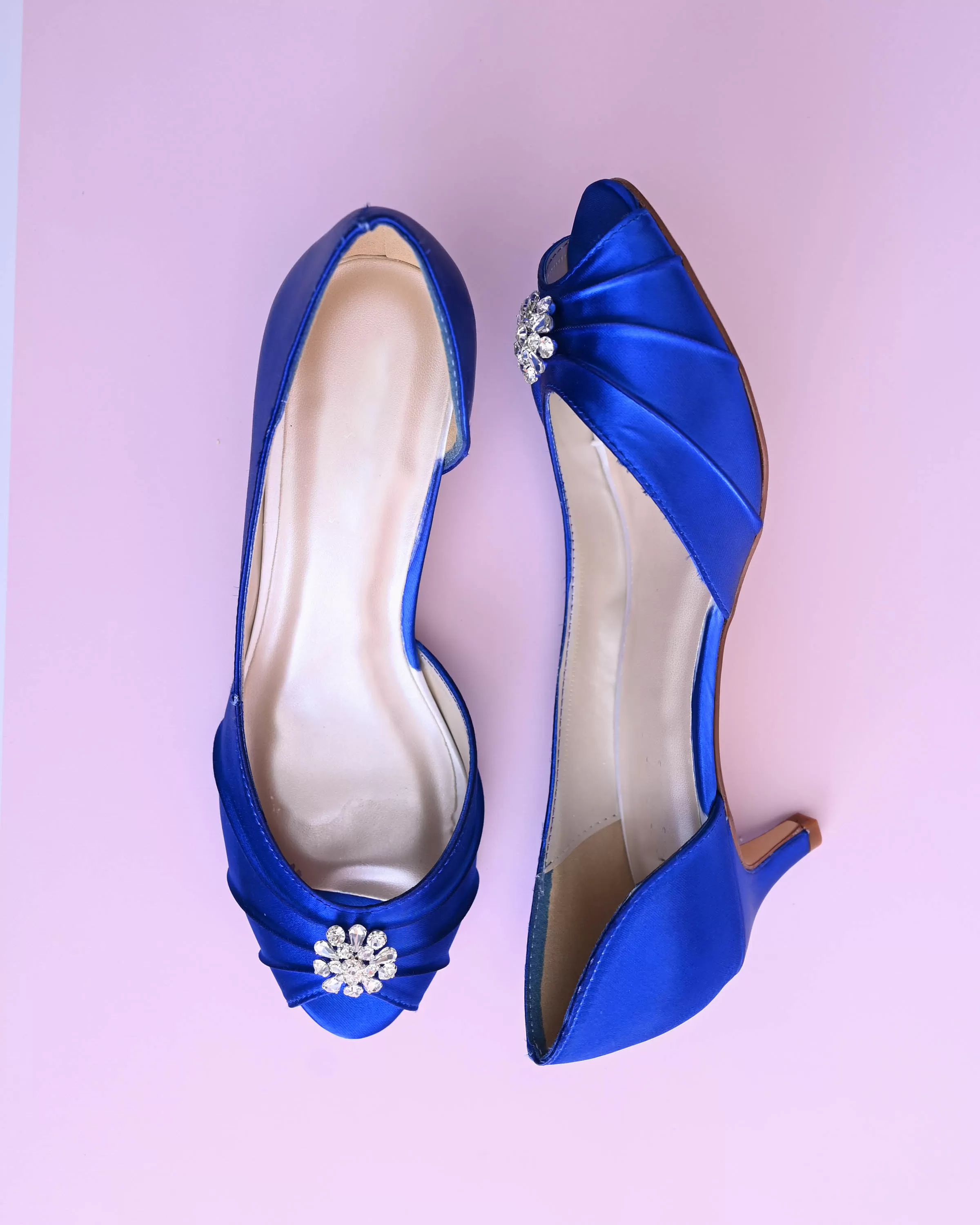 Abby Royal Blue Bridal Shoes with Simple Crystal Adornment