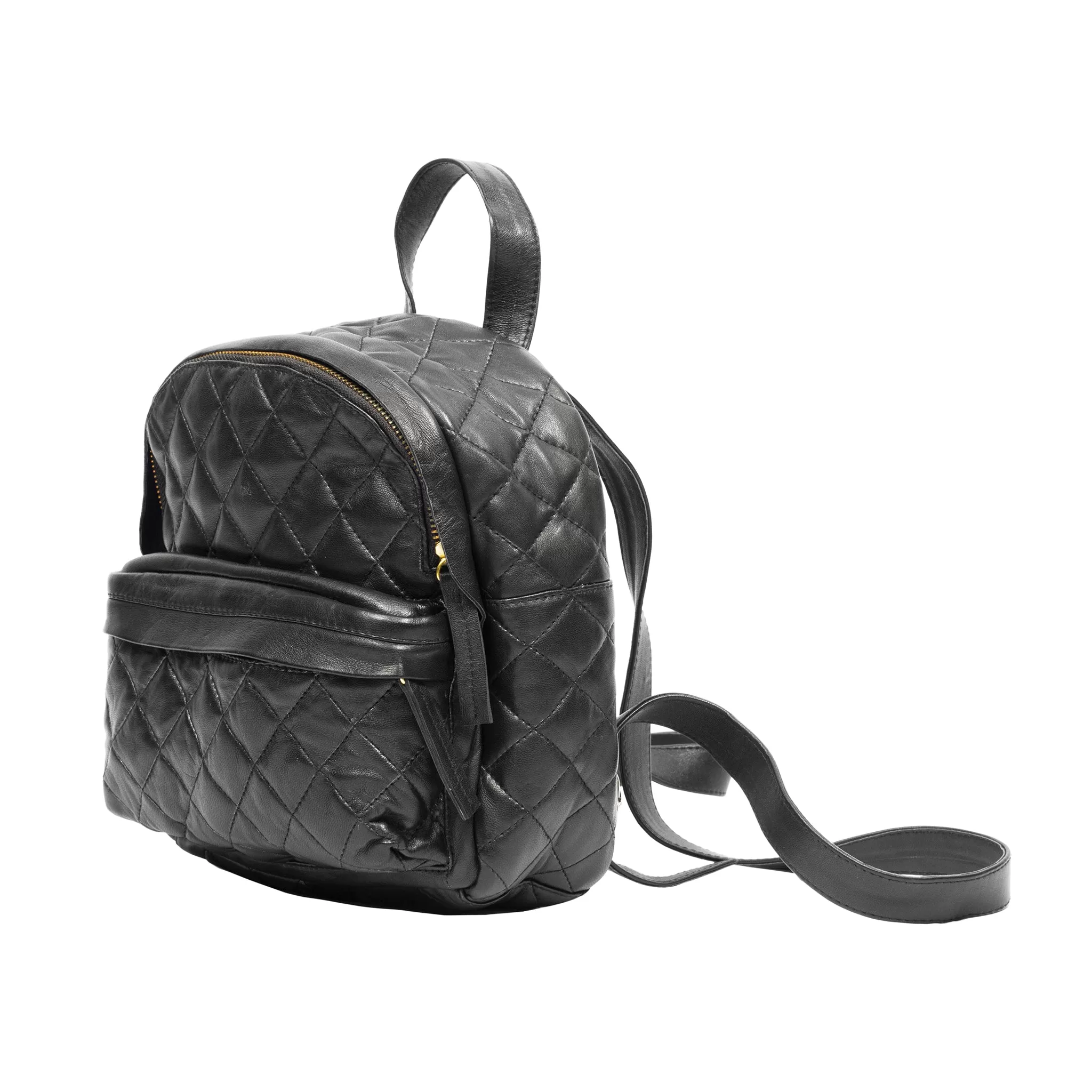 Aida-Quilted Leather Backpack-Black