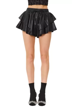 Anna Faux Leather Ruffle Skort