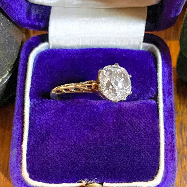 Antique Filigree Solitaire Engagement Ring, Cushion 2.40ct.