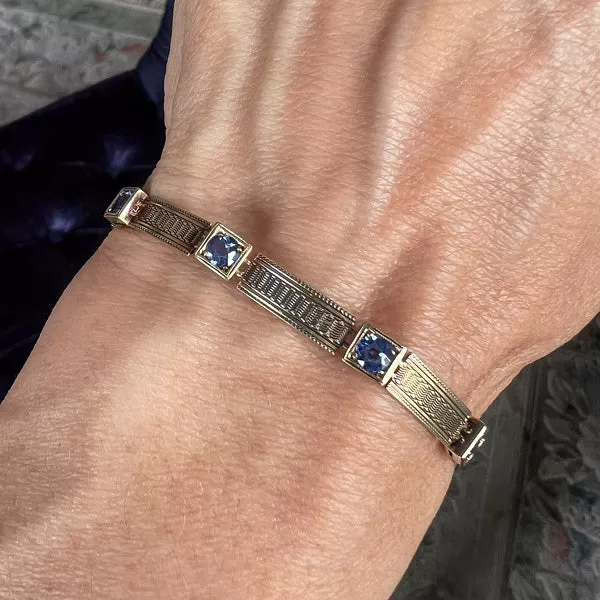 Antique Sapphire Engraved Link Bracelet