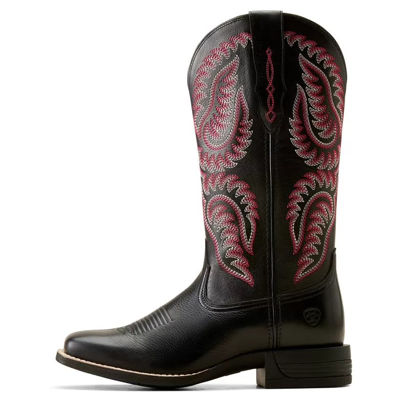 'Ariat' Women's 12 Cattle Caite Stretchfit Western Square Toe - Black Deertan / Madison Avenue