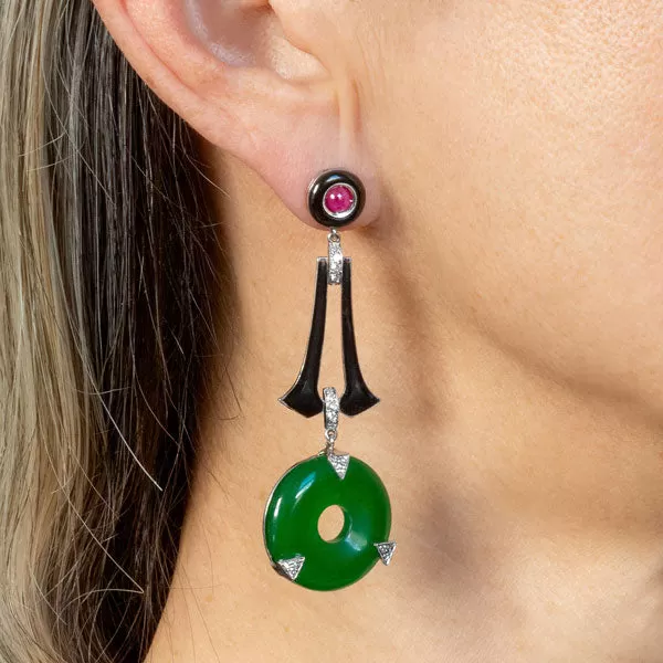 Art Deco Style Jade Drop Earrings