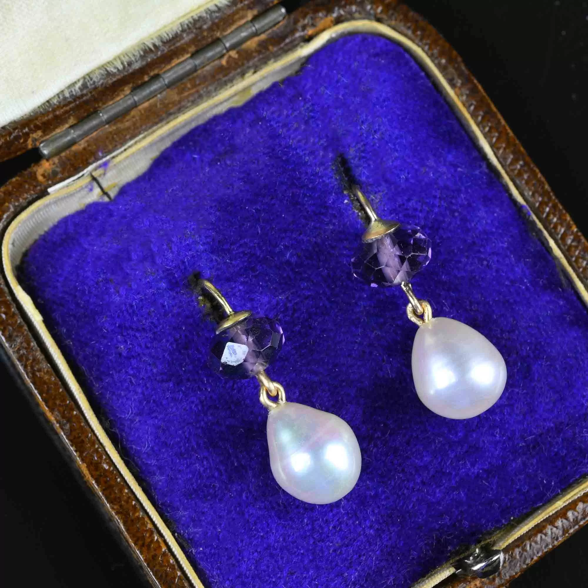 Baroque Pearl Faceted Amethyst Drop Earrings in Gold