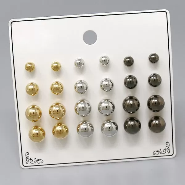 Basic Metal Ball Stud Earring Set