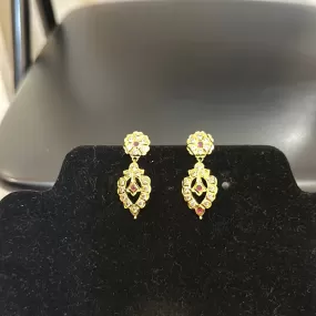 Beautiful Ethnic Wear Gold Plated Earrings With White Stones