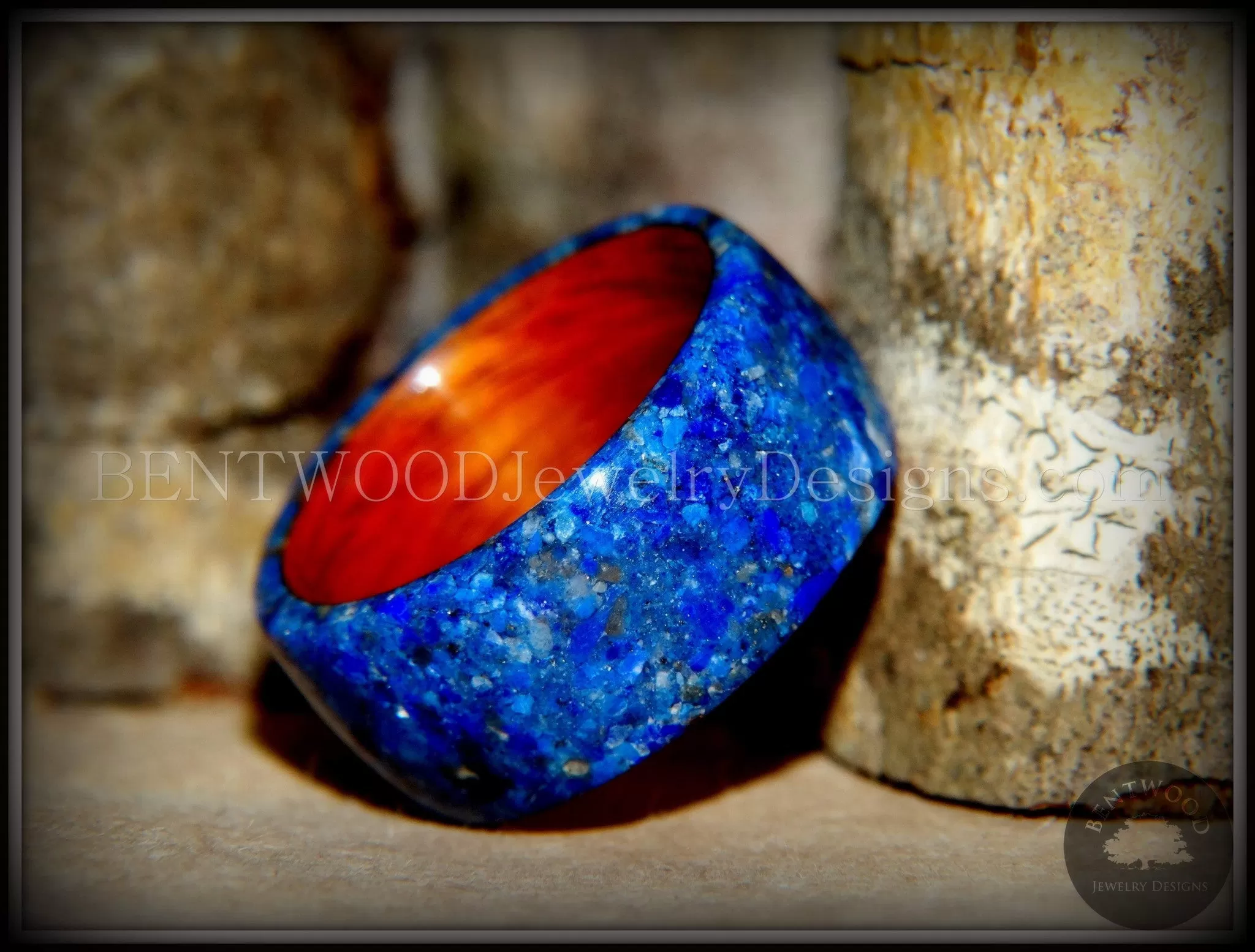 Bentwood Ring - Rosewood Wooden Ring with Blue Lapis Inlay