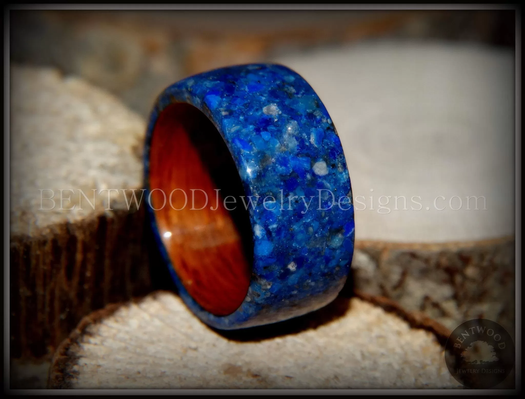 Bentwood Ring - Rosewood Wooden Ring with Blue Lapis Inlay