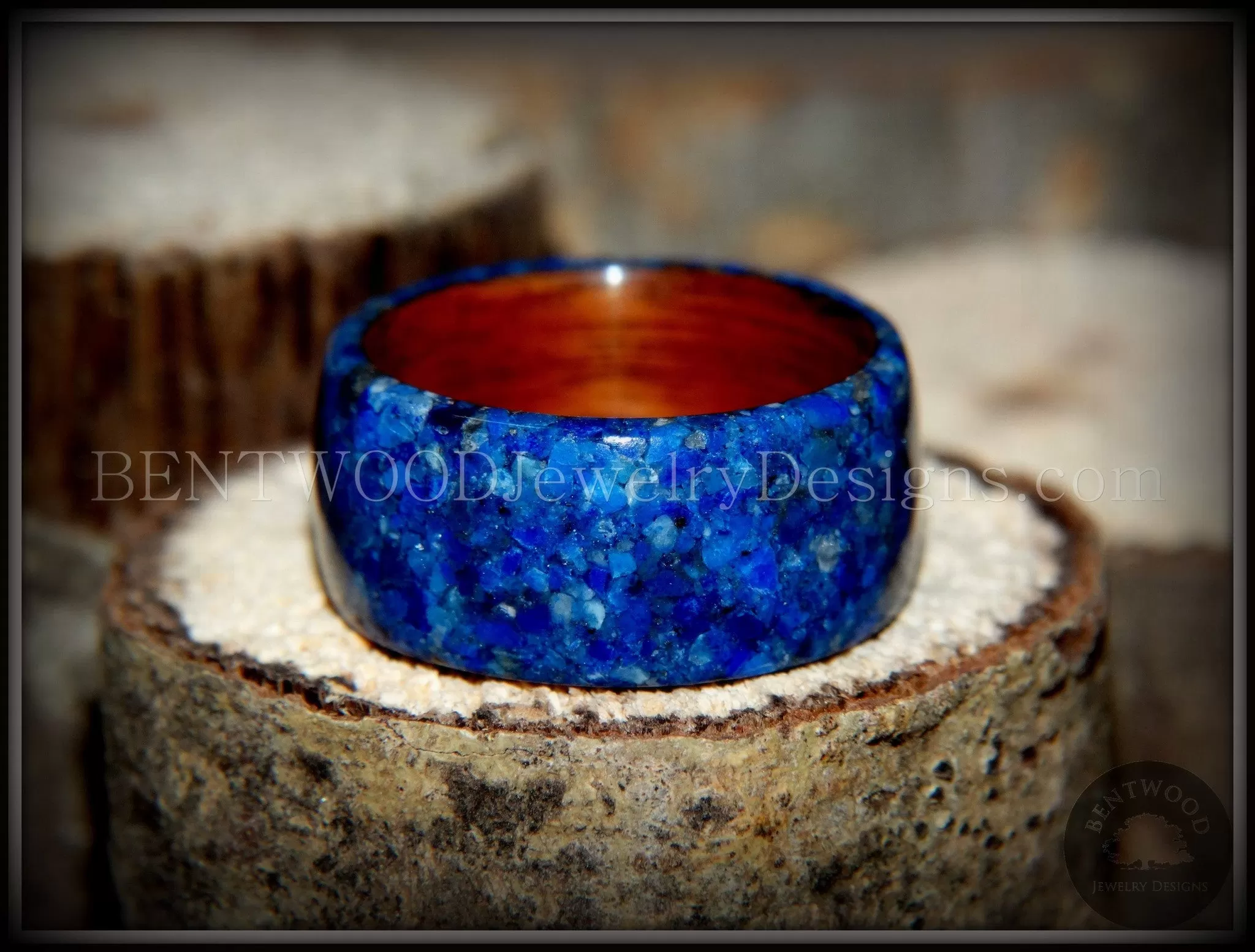 Bentwood Ring - Rosewood Wooden Ring with Blue Lapis Inlay