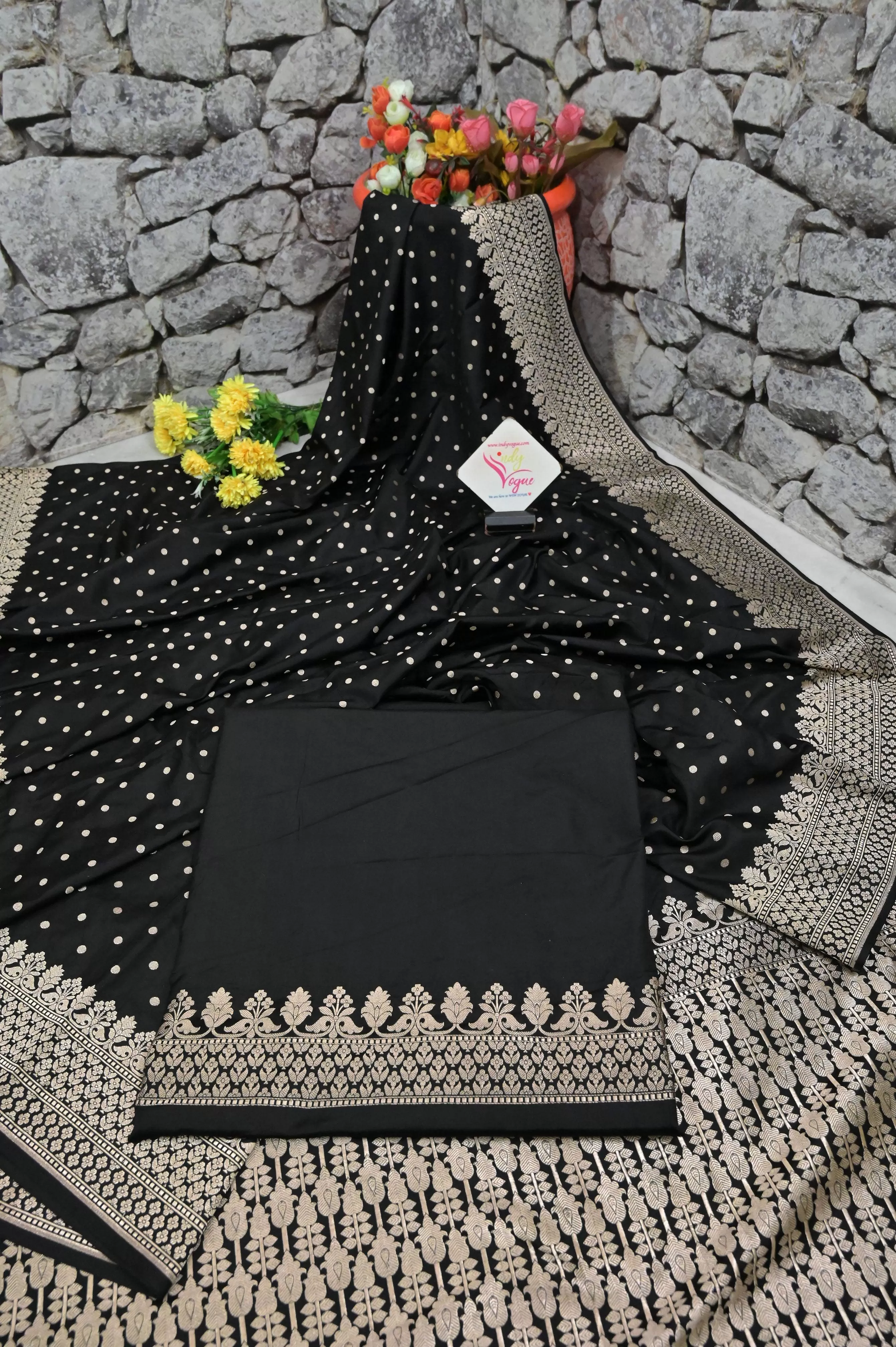 Black Color Mashru Banarasi Saree with Allover Buti Work