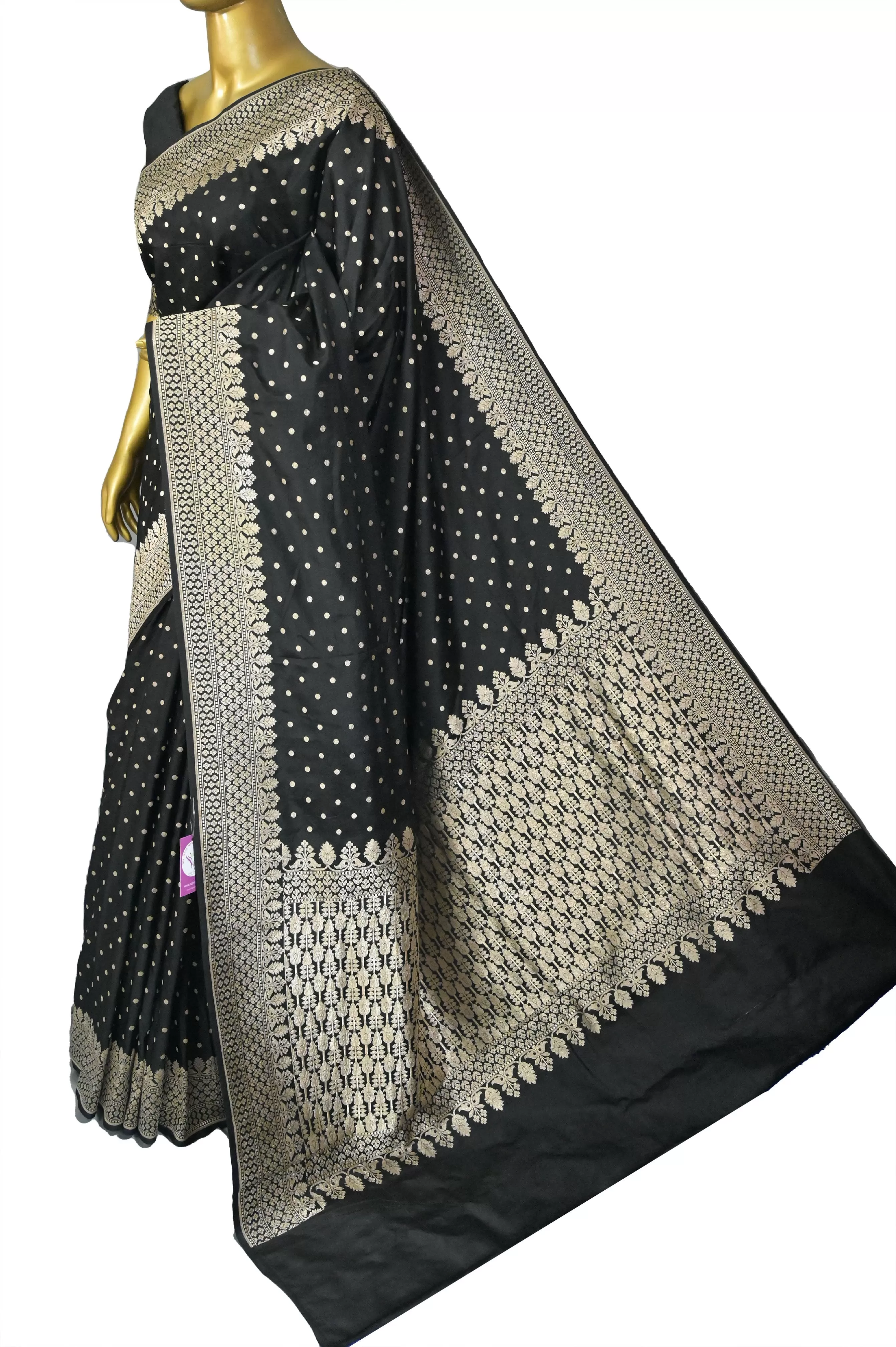 Black Color Mashru Banarasi Saree with Allover Buti Work