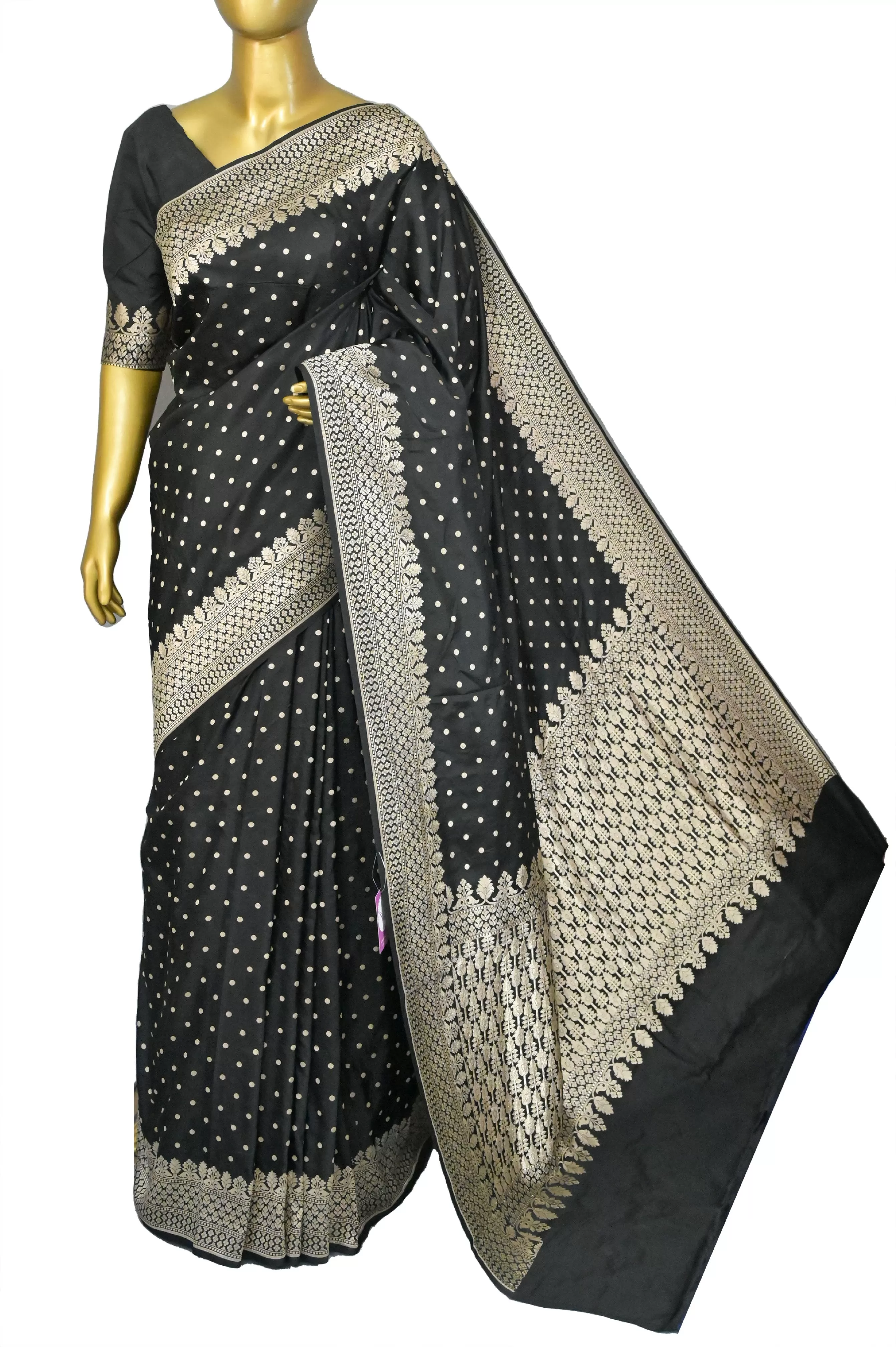 Black Color Mashru Banarasi Saree with Allover Buti Work