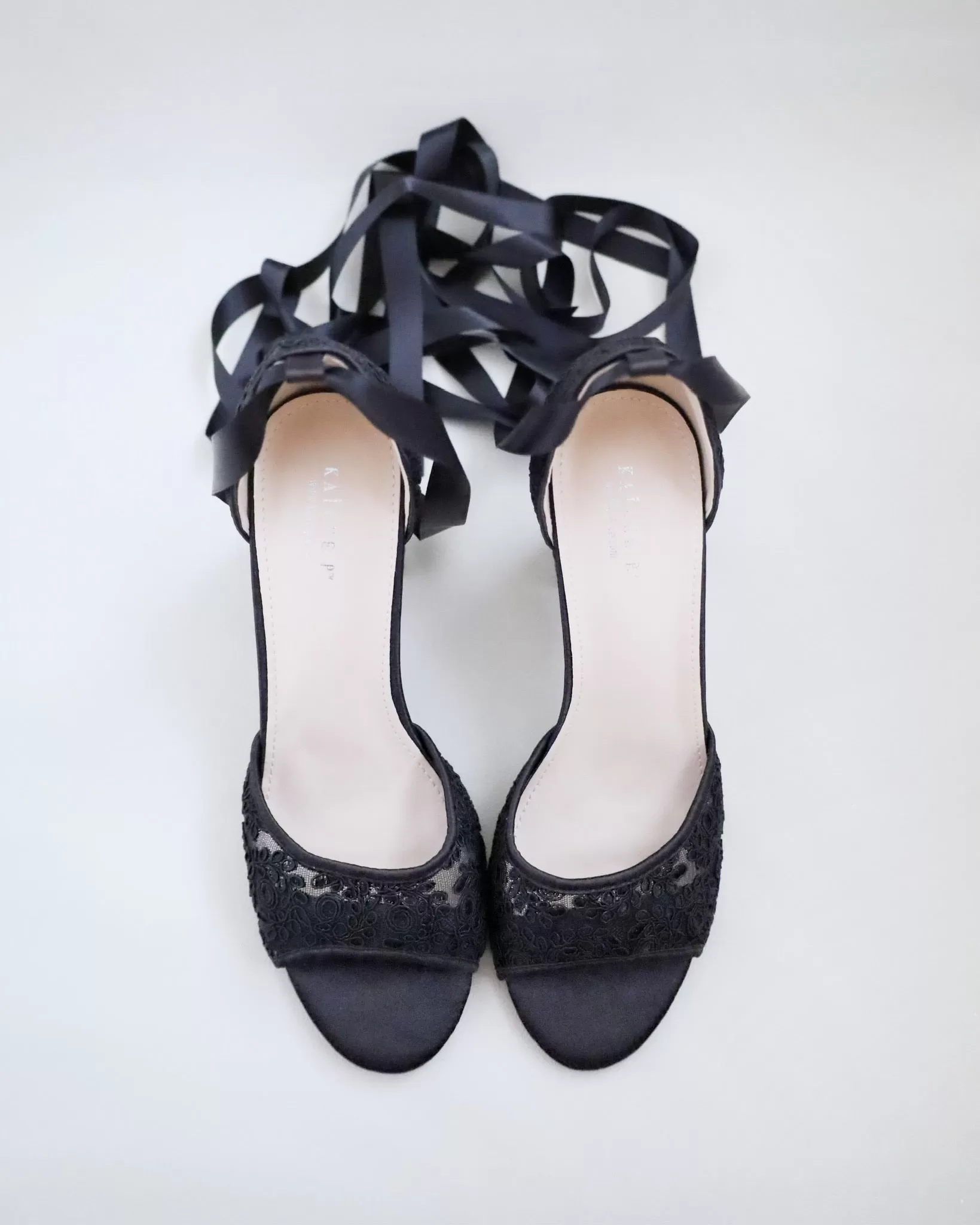 Black Crochet Lace Block Heel Evening Sandals with Ballerina Lace Up