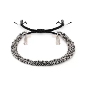 Black Silk and Silver Chain Woven Bracelet