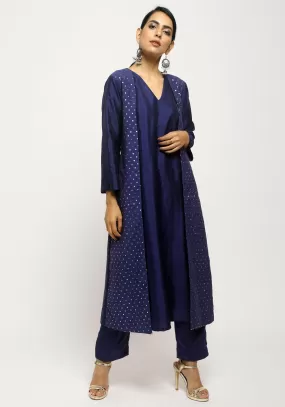 Blue Foil Jacket Kurta Set