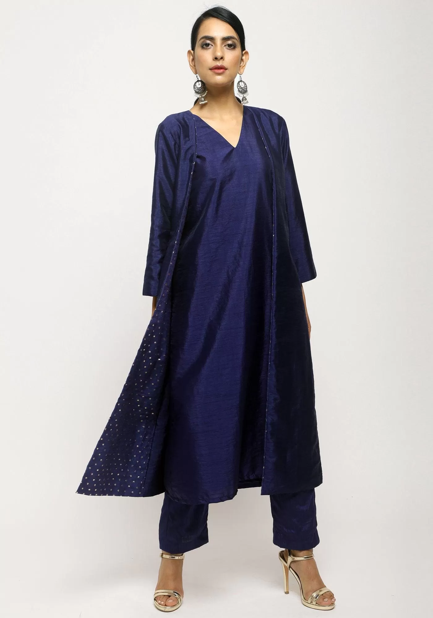 Blue Foil Jacket Kurta Set