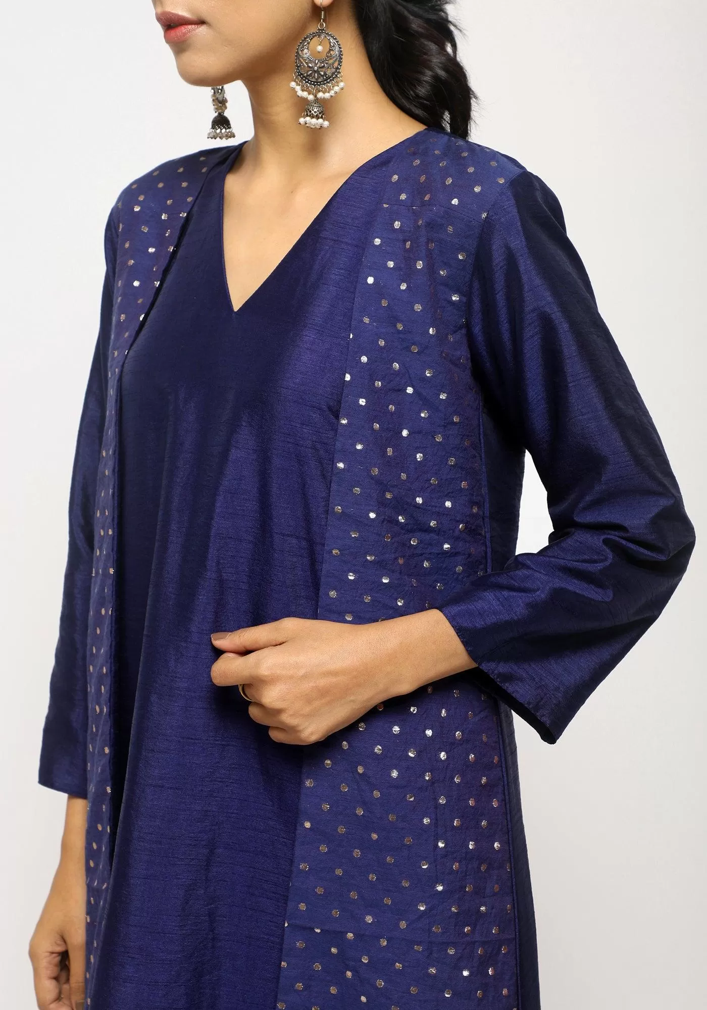 Blue Foil Jacket Kurta Set