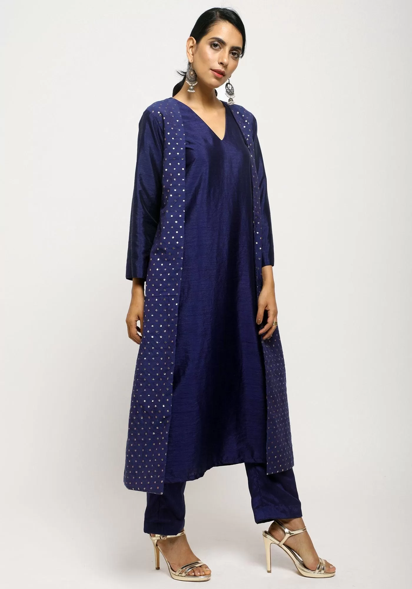 Blue Foil Jacket Kurta Set