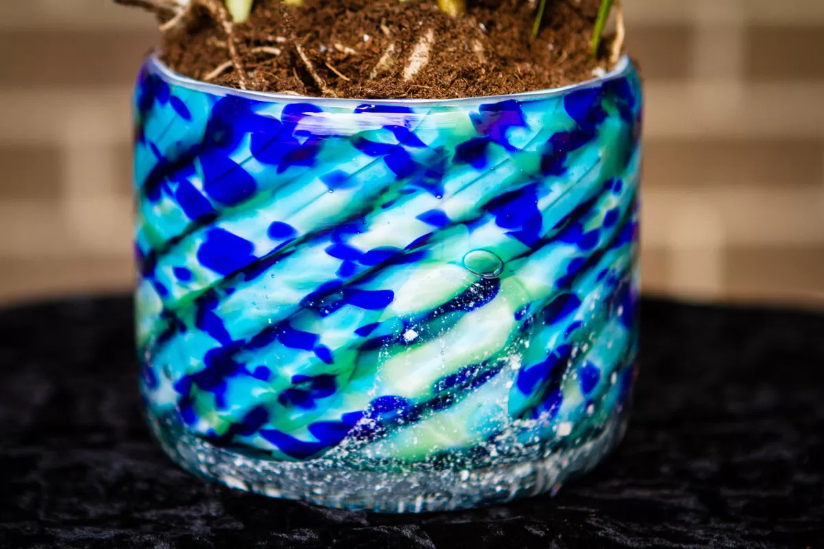 Blue Striped Memorial Planter for Succulents and Plants