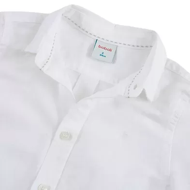 Boboli long-sleeved linen shirt for children and boys 736039-1100 white