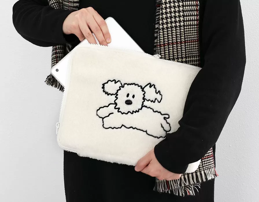 Boucle Cute Dogs Character 11 iPad Laptop Sleeves Cases Protective Covers Purses Handbags Square Sponge Pouches Designer School Collage Office Shearling