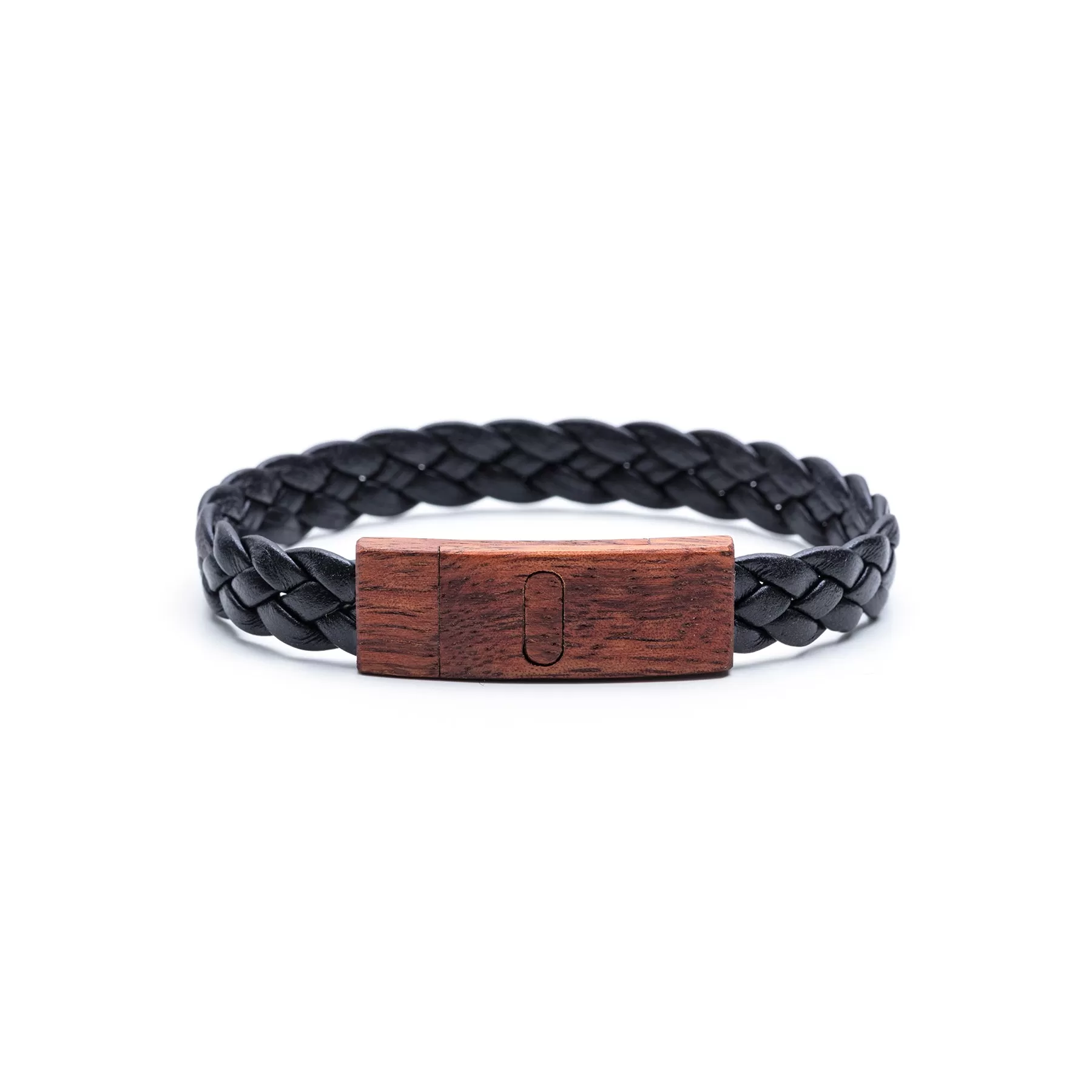 Bracelet - Wooden Clasp with Braided Leather Band and Hawaiian Koa