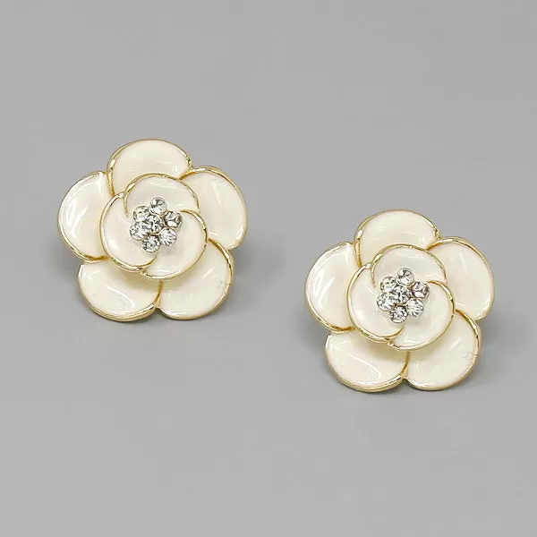 Camelia Flower Enamel Stud Earrings