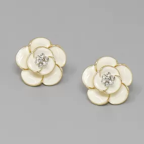 Camelia Flower Enamel Stud Earrings