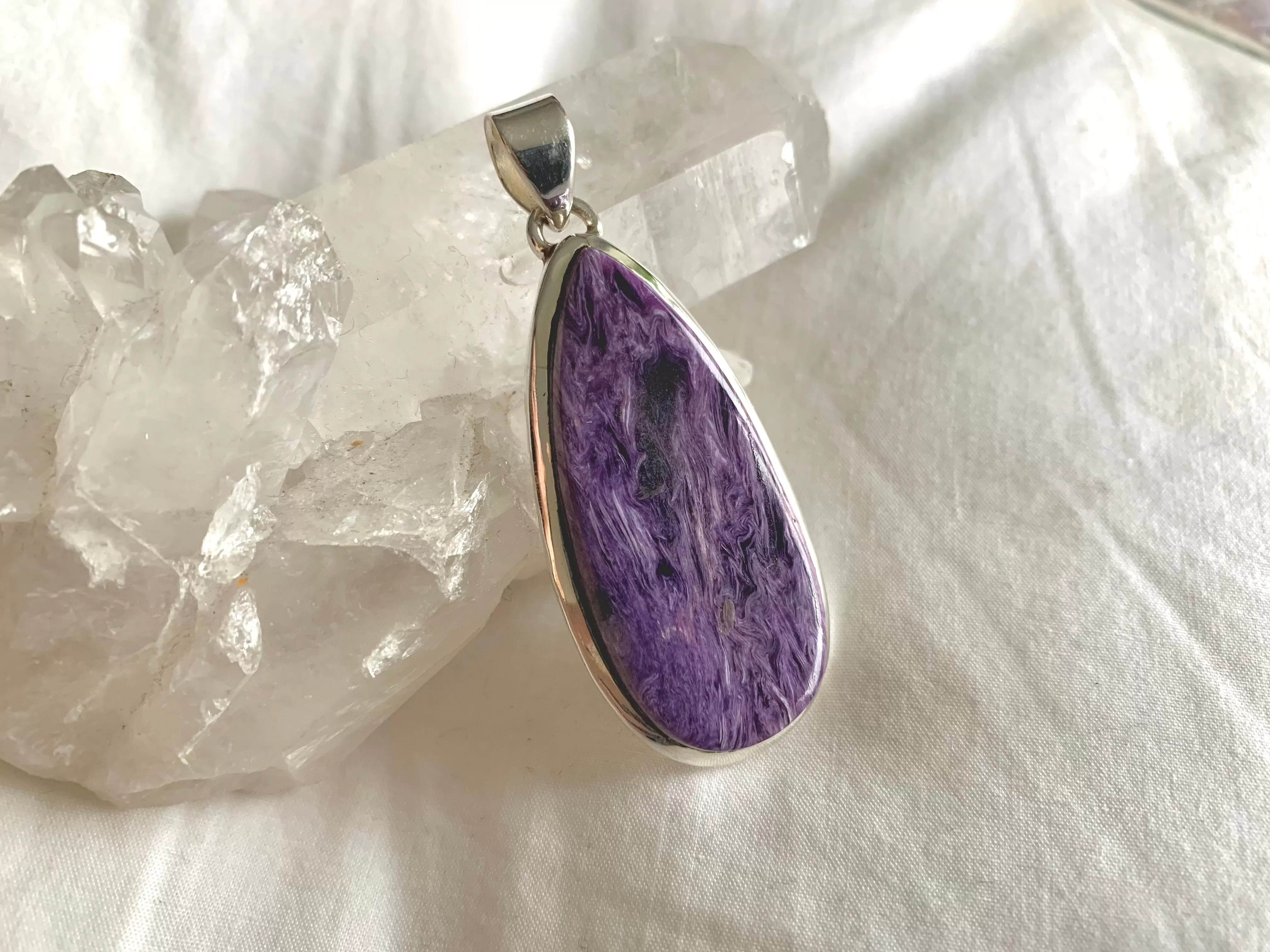 Charoite Naevia Pendant - Long Teardrop