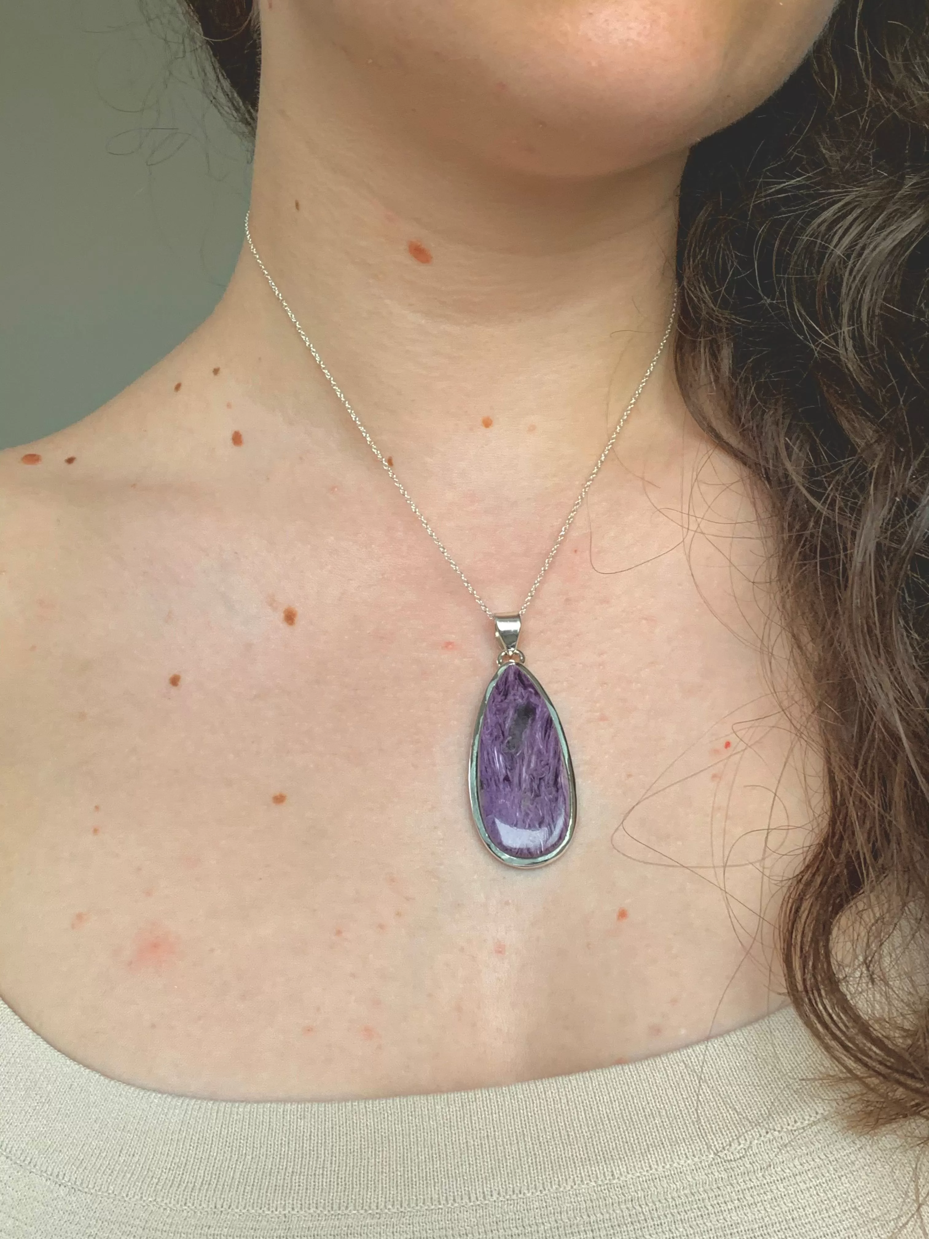 Charoite Naevia Pendant - Long Teardrop