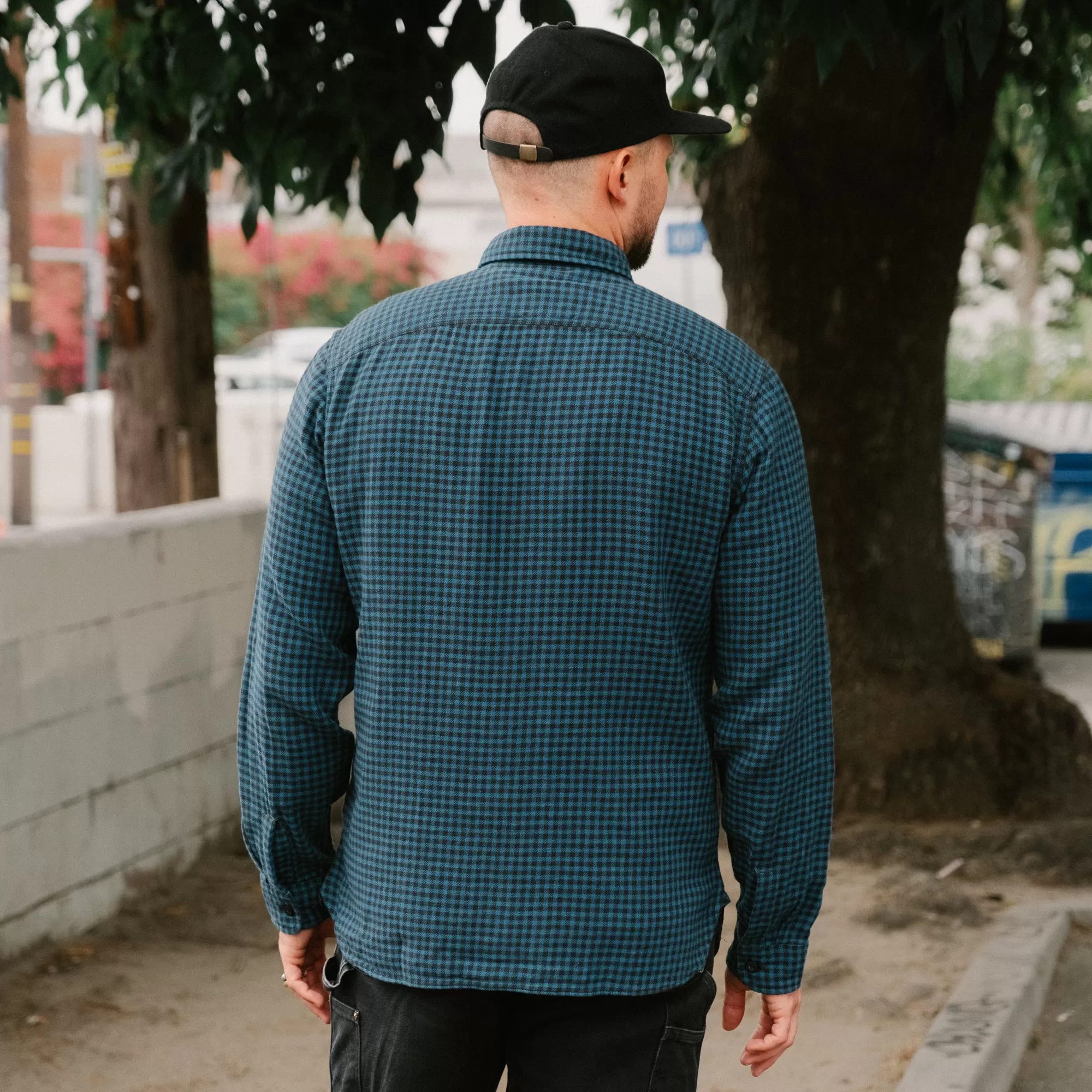 Checked Indigo Cotton-Linen Workshirt Blue/Sulphur Black FINAL SALE