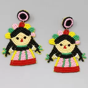 Cinco De Mayo Festive Girl Seed Bead Earrings