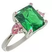 Classic Green Emerald Cut and Pink Sapphire Ring