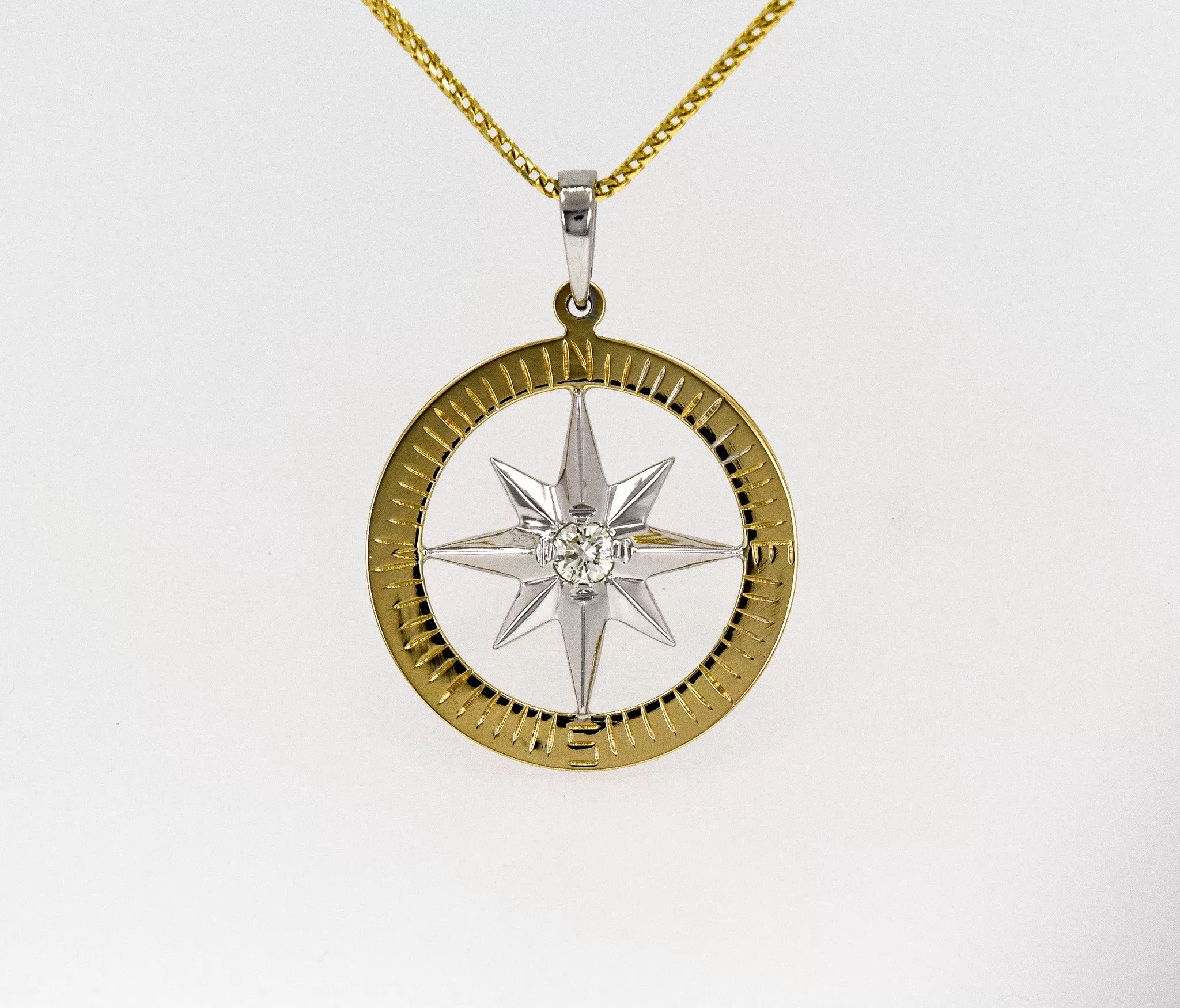 Compass Rose Classic Grande 14K Gold Hand-EngravedPendant