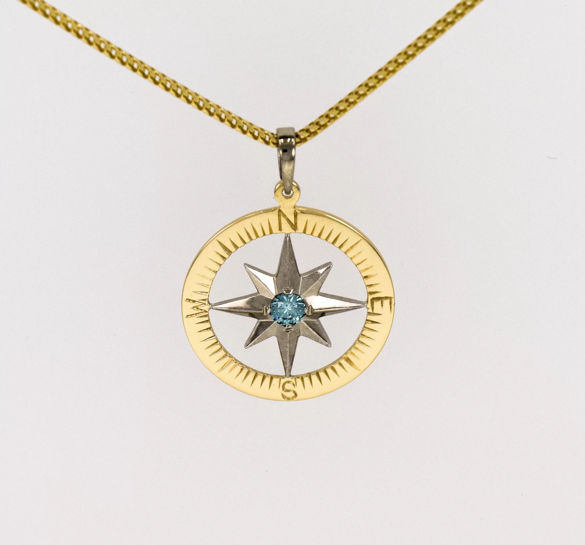 Compass Rose Classic Grande 14K Gold Hand-EngravedPendant